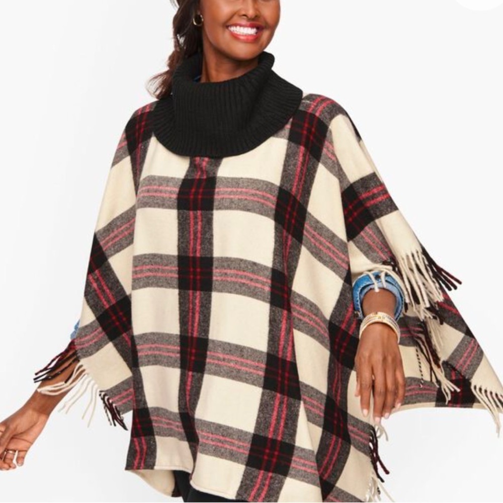 Talbots Cowlneck Plaid Poncho Size M/L
